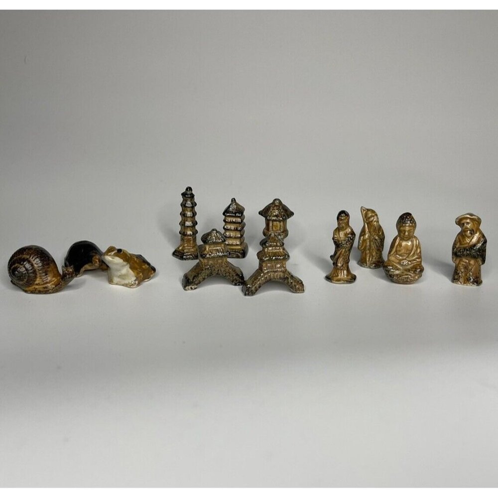 Vintage Set 12 Inarco Japan Mini Figurine Porcelain Buildings, People, Critters
